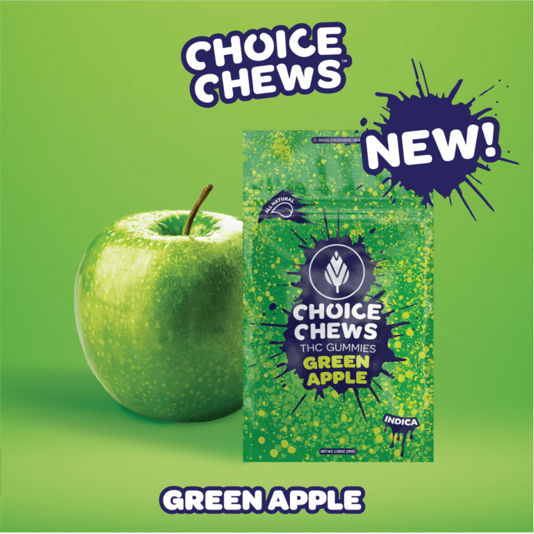 Choice Chews Green Apple 100mg THC gummies pack