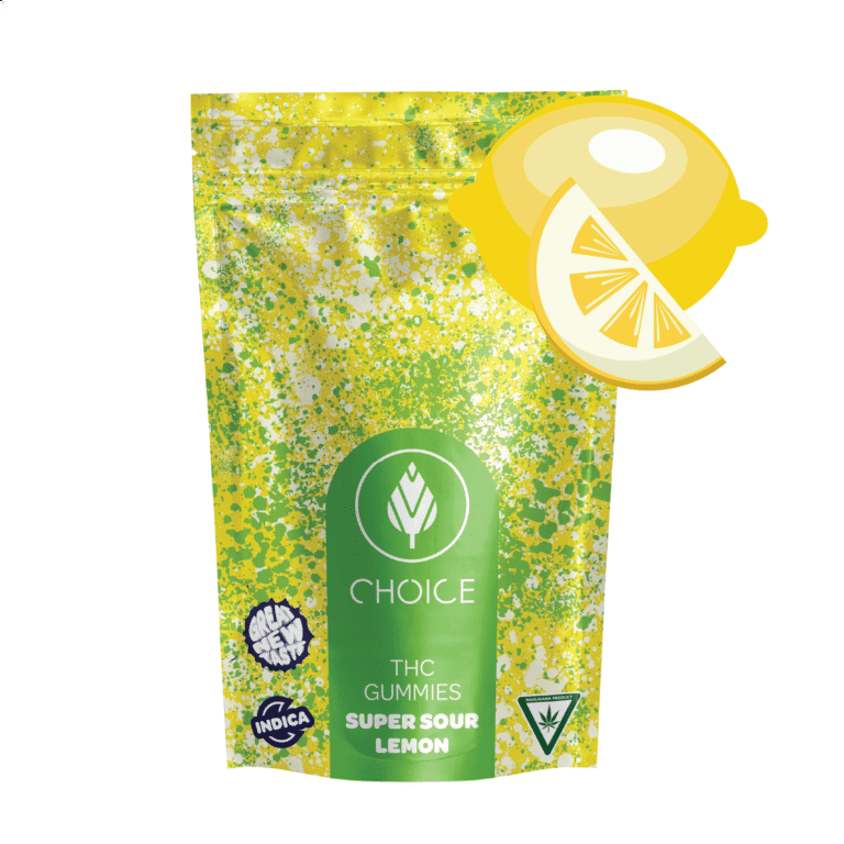 Choice Chews Super Sour Lemon 100mg THC gummies pack