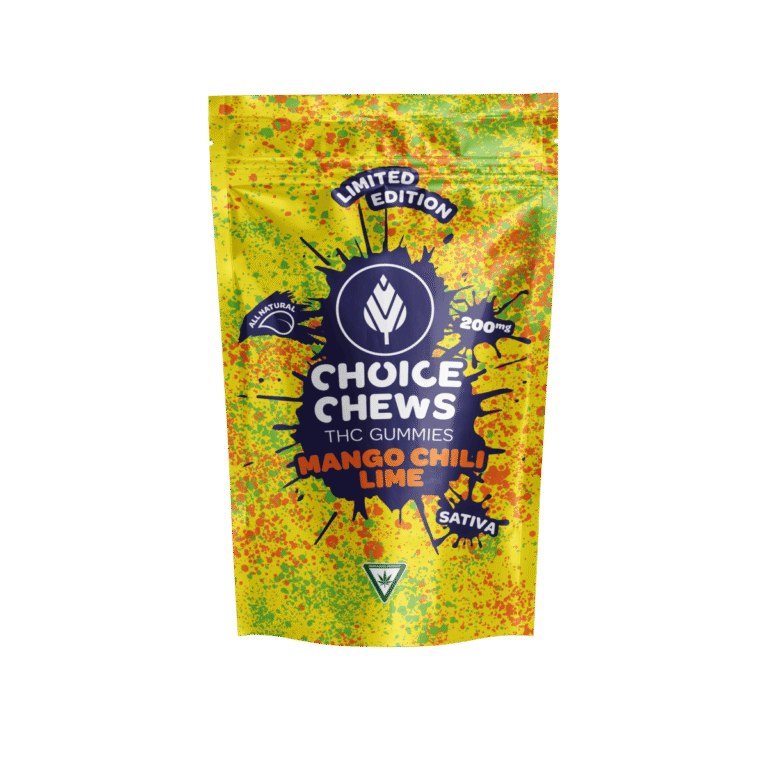 Choice Chews Mango Chili Lime 200mg THC gummies pack