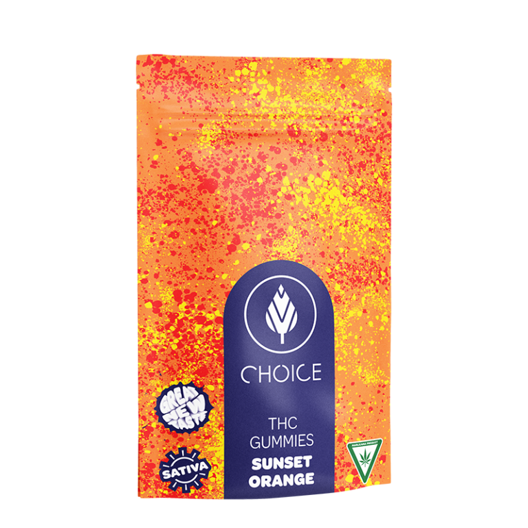 Choice Chews Sunset Orange 100mg THC gummies pack