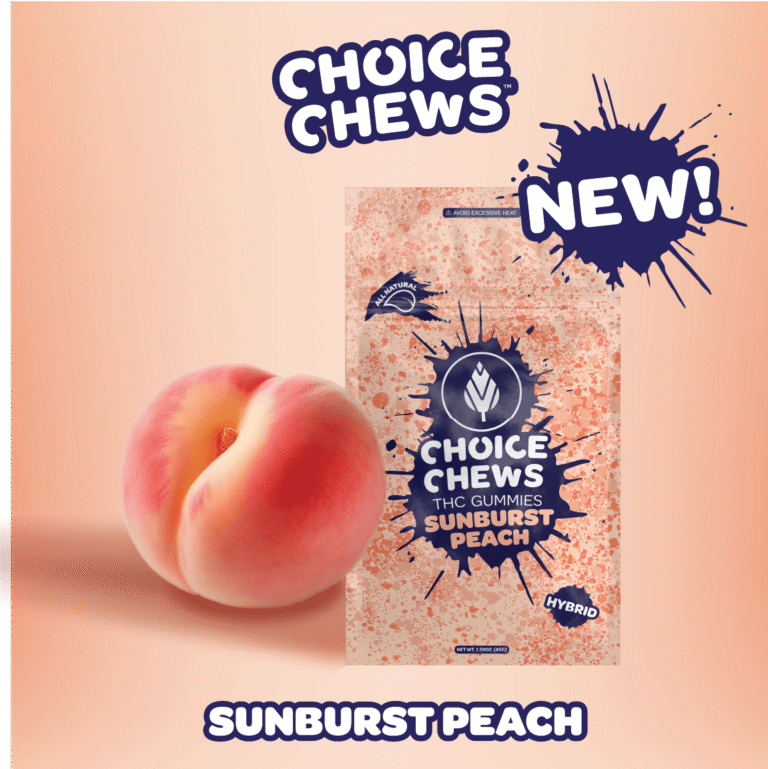 Choice Chews Sunburst Peach 100mg THC gummies pack