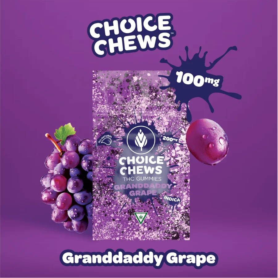 Choice Chews Granddaddy Grape indica THC gummies